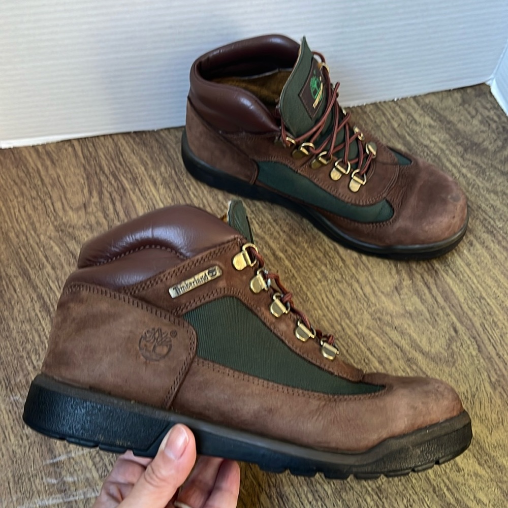 Timberland Field Boots Brown Nubuck Olive Green Leather Hiking Boots Size 6
